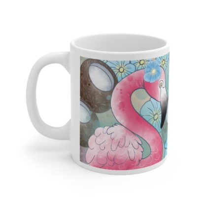 Tropical Flamingo And Coconuts Ceramic Mug 11oz - Image 3