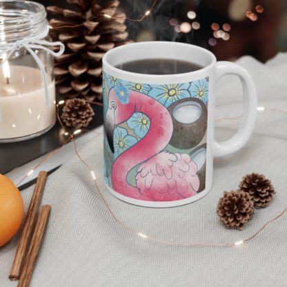 Tropical Flamingo And Coconuts Ceramic Mug 11oz - Image 5