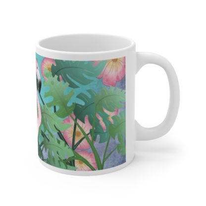 Tropical Flamingo And Flowers Art Ceramic Mug 11oz - Image 3