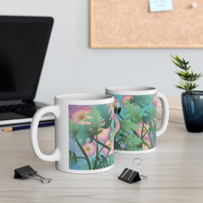 Tropical Flamingo And Flowers Art Ceramic Mug 11oz - Image 5