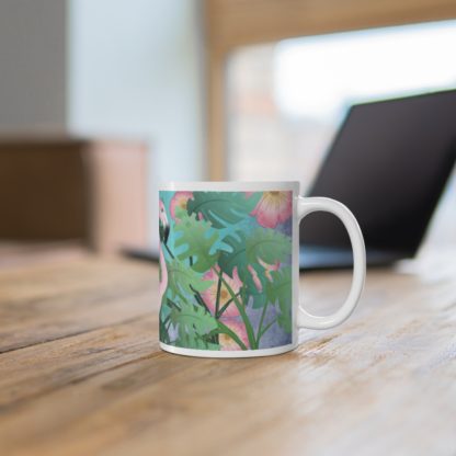 Tropical Flamingo And Flowers Art Ceramic Mug 11oz - Image 6