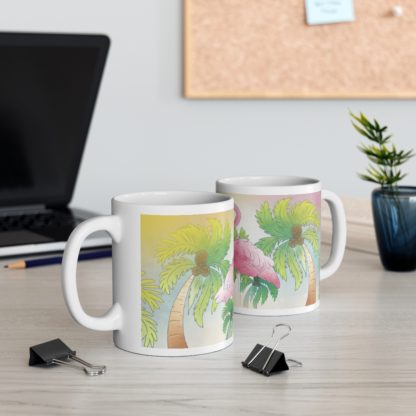 Flamingo Love Coconuts Palm Trees Art Ceramic Mug 11oz - Image 5