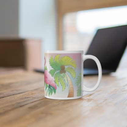 Flamingo Love Coconuts Palm Trees Art Ceramic Mug 11oz - Image 6