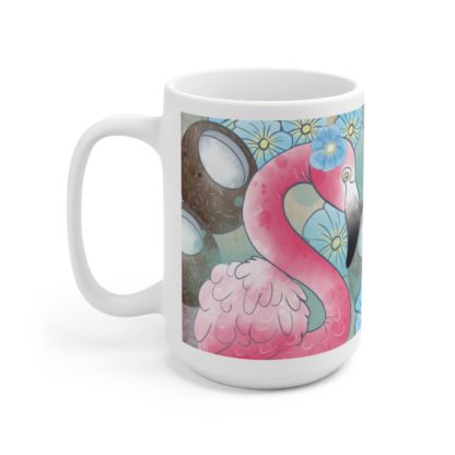 Tropical Flamingo And Coconuts Art Ceramic Mug 15oz - Image 3