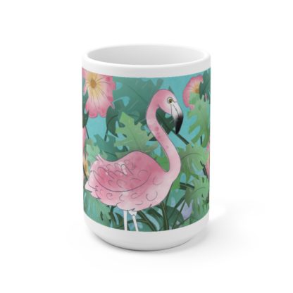 Tropical Flamingo And Flowers Art Ceramic Mug 15oz