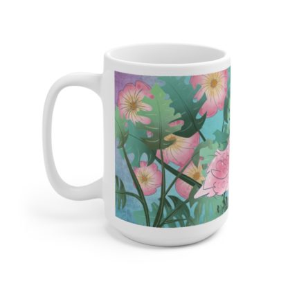 Tropical Flamingo And Flowers Art Ceramic Mug 15oz - Image 2