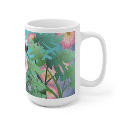 Tropical Flamingo And Flowers Art Ceramic Mug 15oz - Image 3