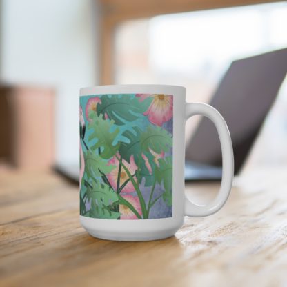 Tropical Flamingo And Flowers Art Ceramic Mug 15oz - Image 4