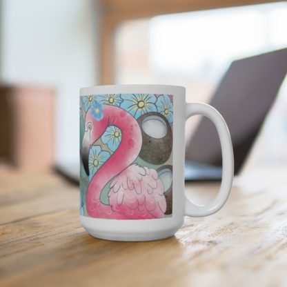 Tropical Flamingo And Coconuts Art Ceramic Mug 15oz