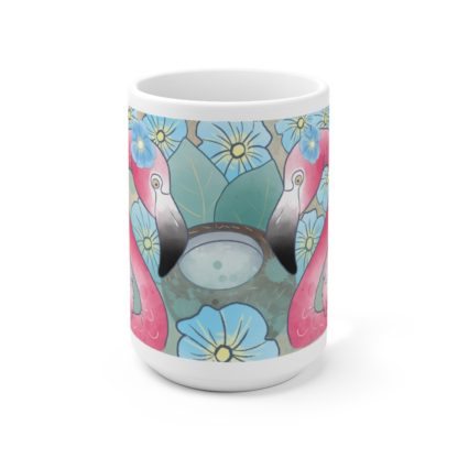 Tropical Flamingo And Coconuts Art Ceramic Mug 15oz - Image 2